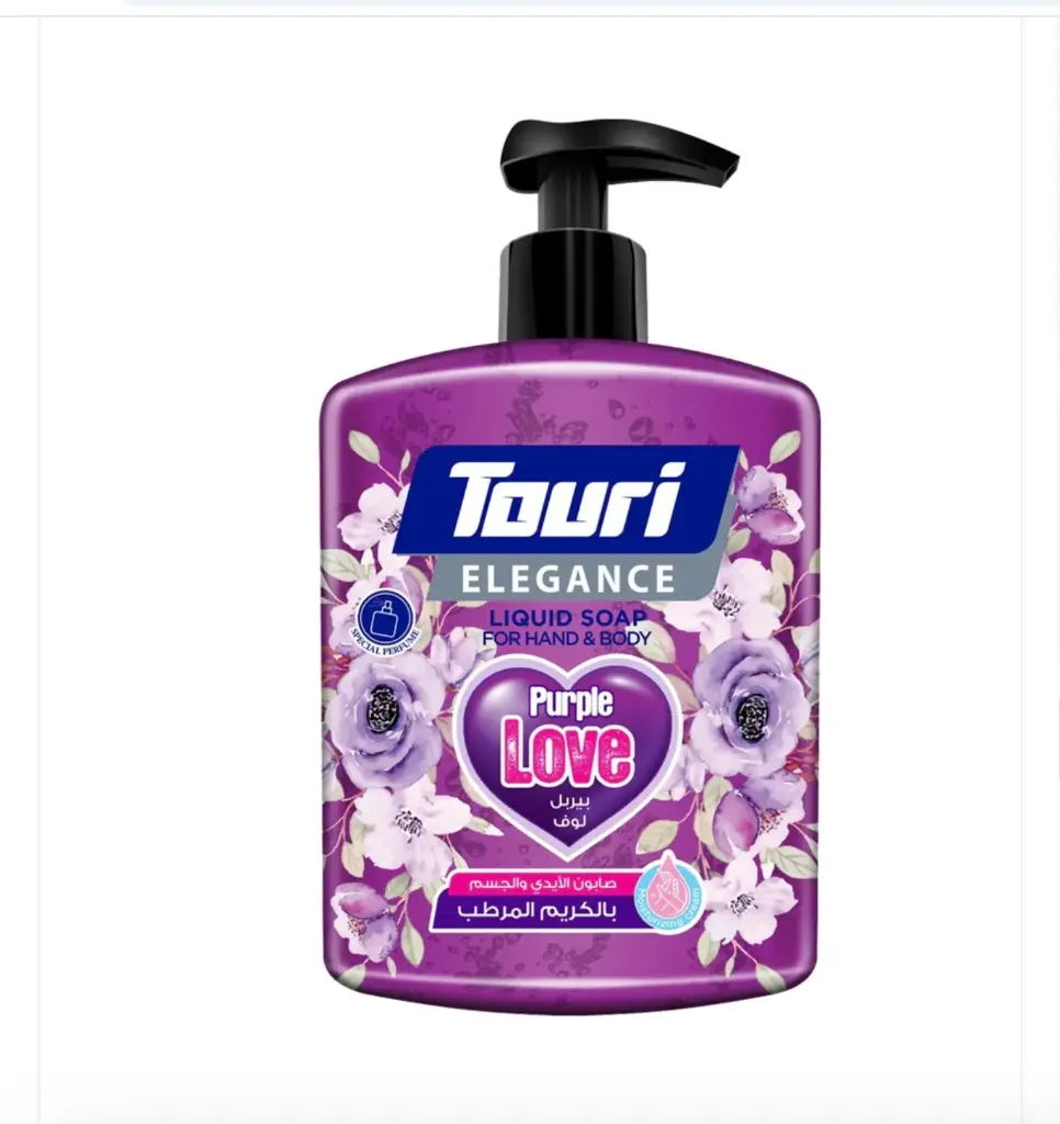 Touri Liquid Hand and Body Soap 500 ml (Elegance) Purple Love | توري صابون سائل الايدي و الجسم 500 مل بيربل لف