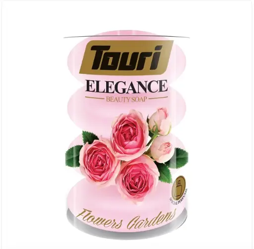 Touri Hand and Body Soap Bar 100 g (4pcs) Flowers Garden | توري صابون الايدي و الجسم ١٠٠ غم (٤قطع) حديقة الورد